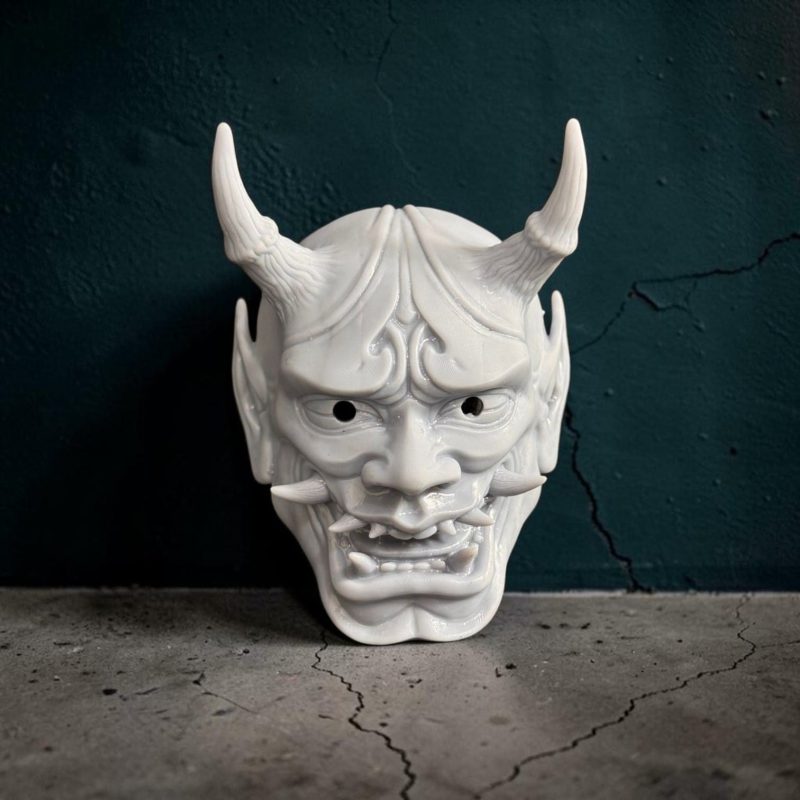 White Oni Mask 3D Printed Figure